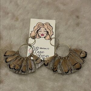 Chic Feather Hoop Earrings in Black and Brown & Silver